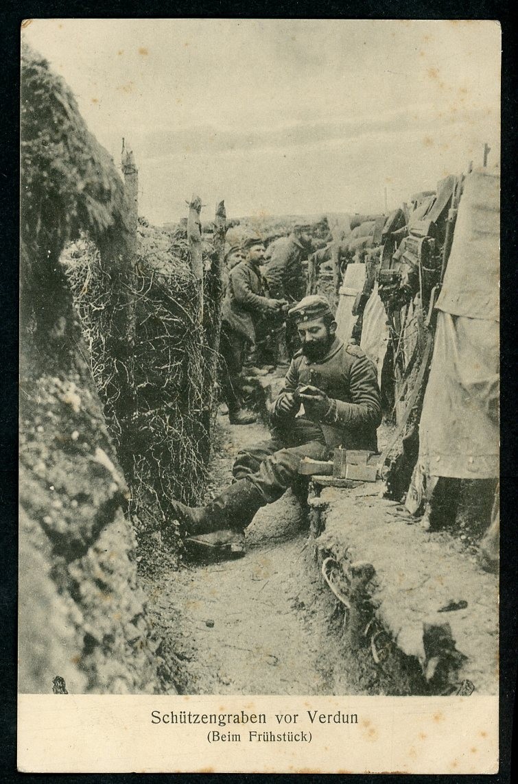 German WW1 Postcard Soldiers In The Trenches of Verdun Schutzengraben