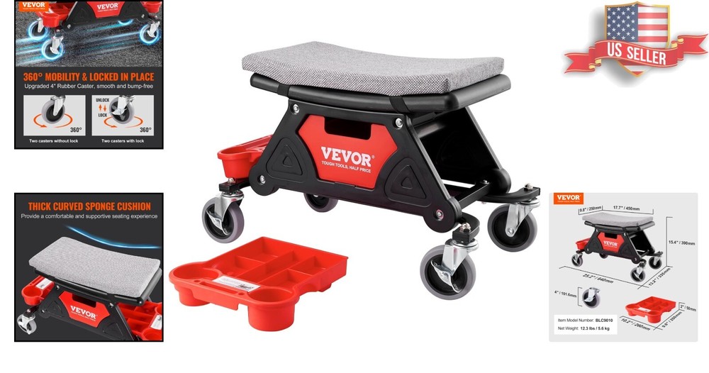 Comfortable Mechanic Stool with Effortless Gliding Wheels and Tool Organization
