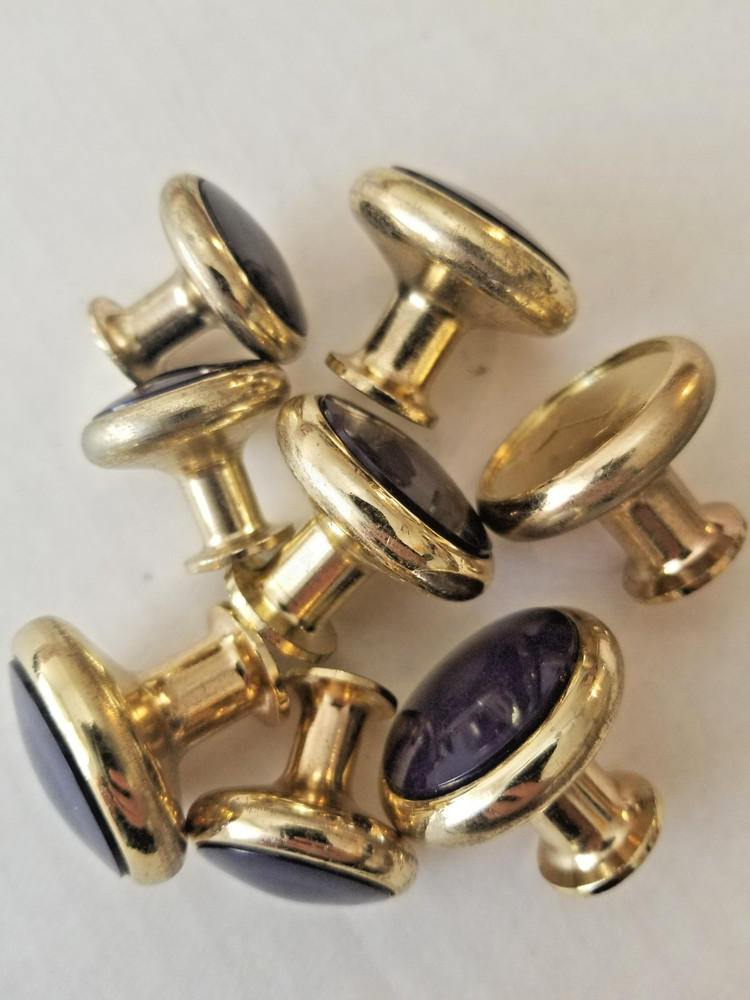 8 Vintage Round Brass Navy MCM Cabinet Drawer Pull Knobs - Allison Japan
