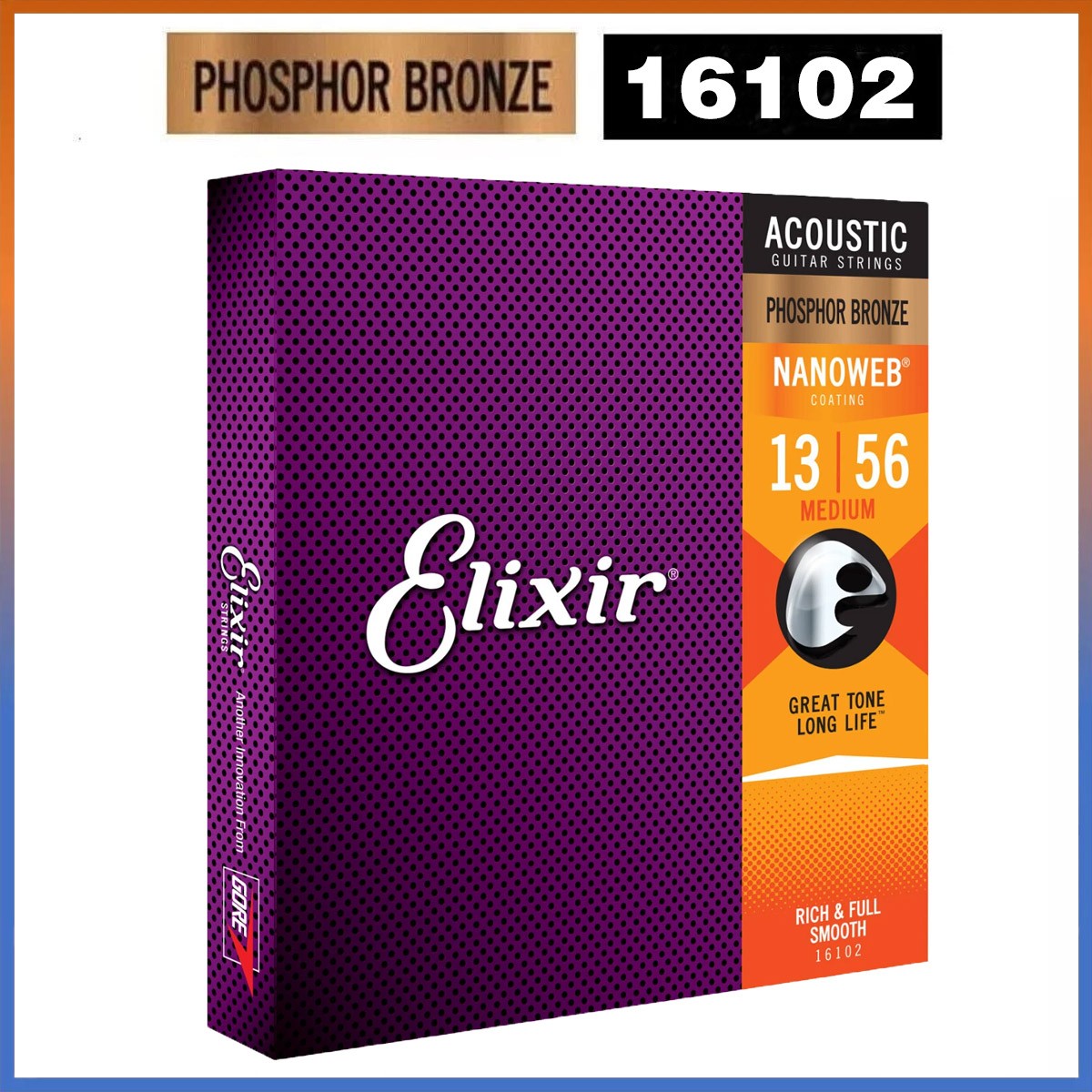 Elixir Acoustic Guitar Strings Phosphor Bronze Nanoweb Coated Medium 13-56  CE