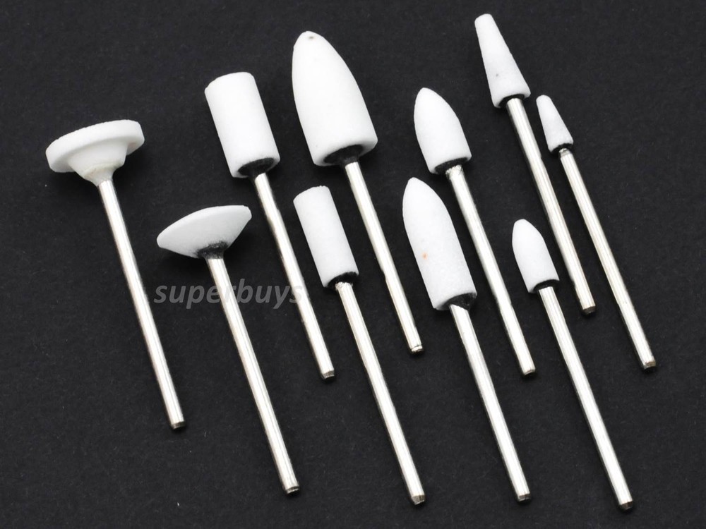 White 10pc Ceramic Abrasive Stone Grinding Grinder Dentist Drilling Drill Bit