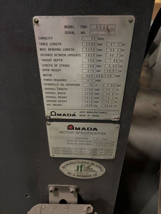 Amada FBD-3512 35 Ton x 4' CNC Press Brake