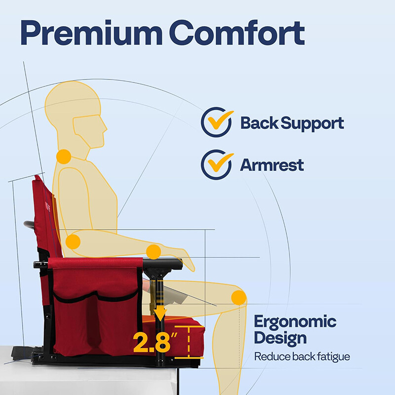 2 Pack Portable Stadium Seat Bleacher Chair Padded & Cup Holder Shoulder Strap