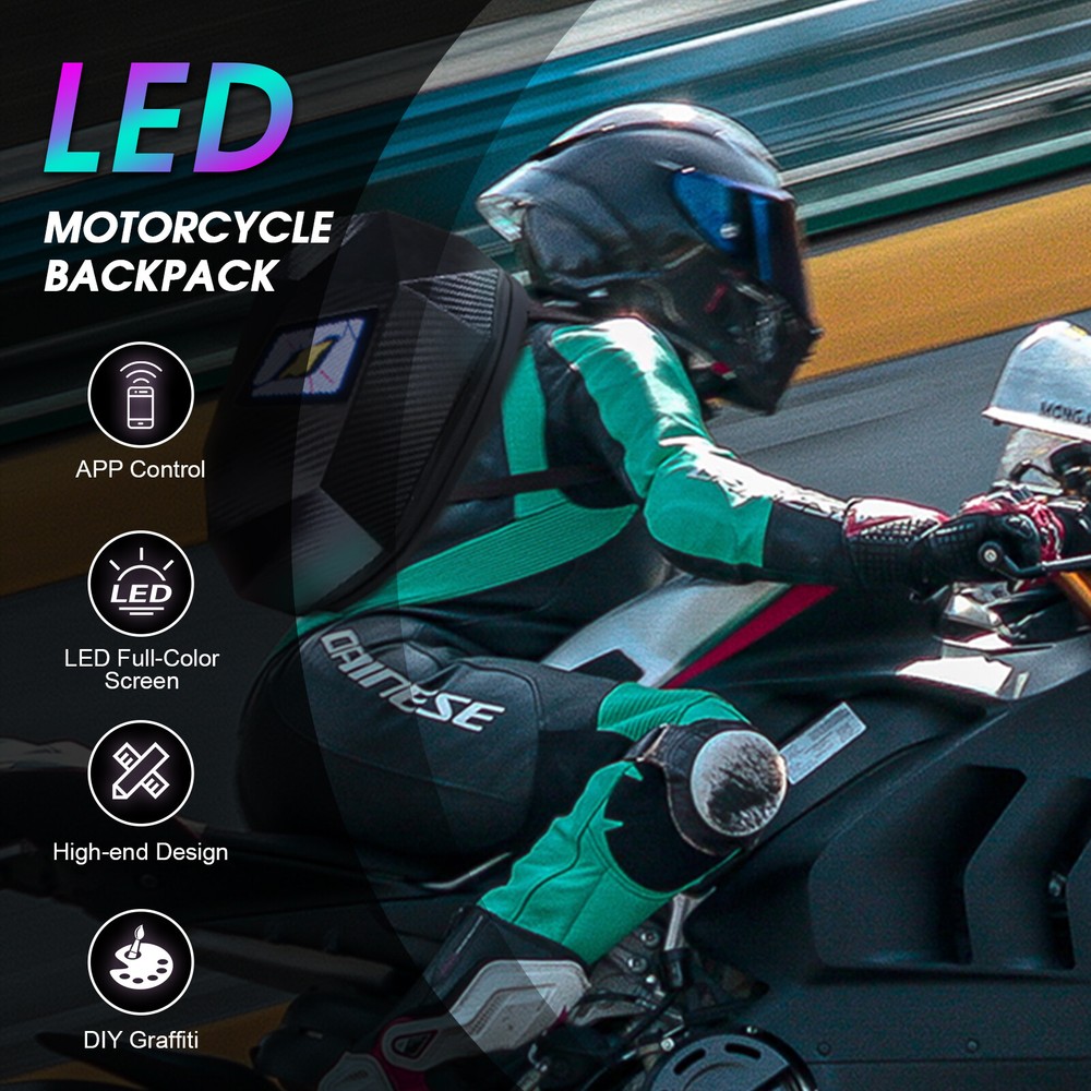 Carbon Fiber Motorcycle LED Knight Backpack Laptop Bag DIY programming Backpack
