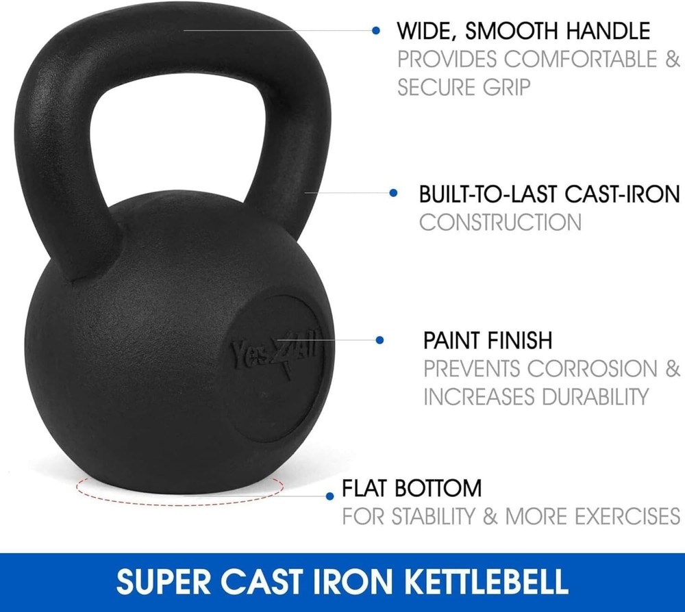 5-80 lb Solid Cast Iron Kettlebell Set for Full Body Strength Training Workouts