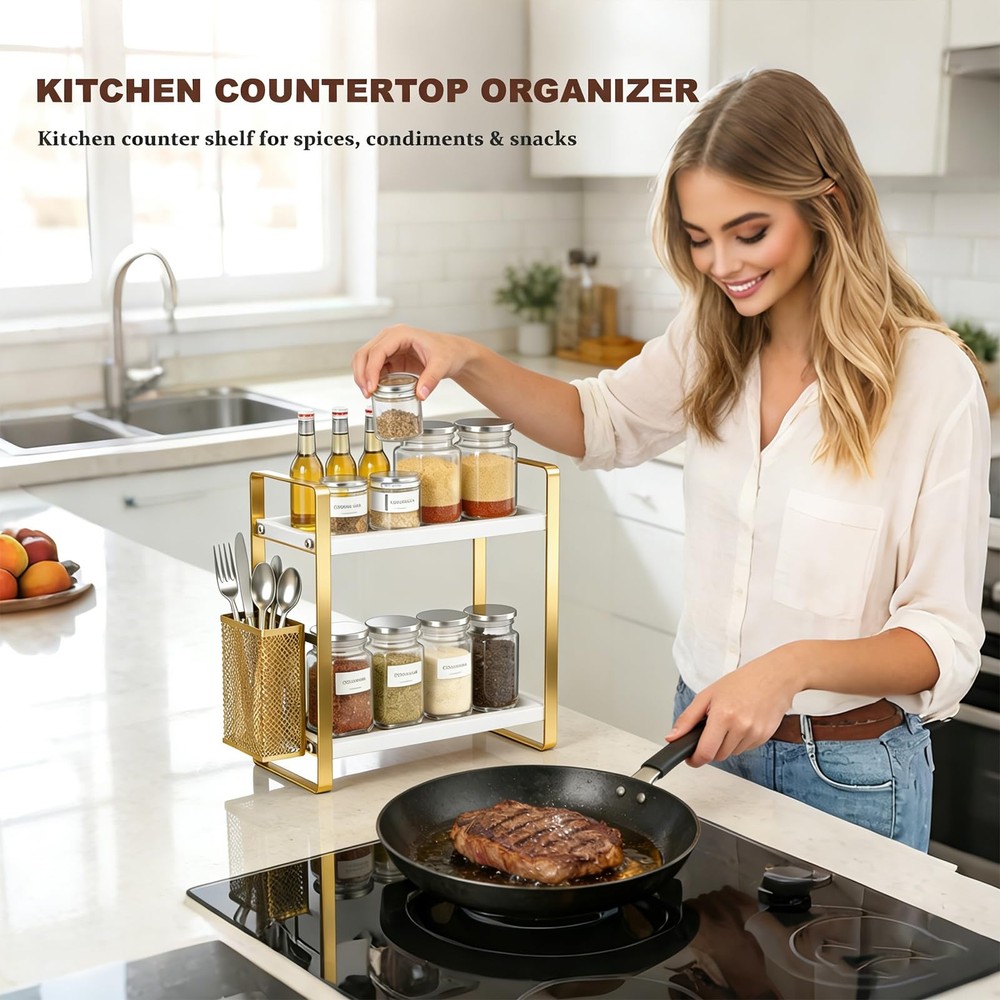 2Tier Kitchen Storage Organization Rack Side Baskets Multifunctional Spice