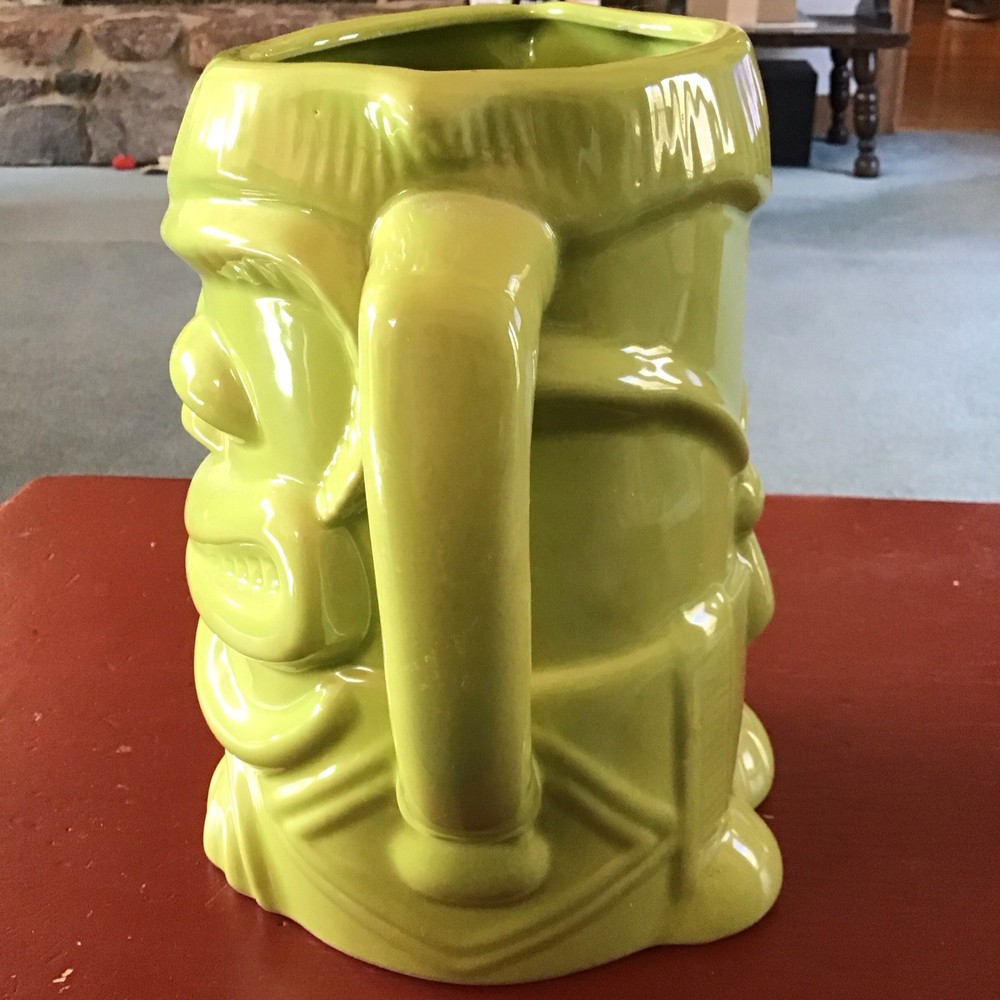 Designpac Ceramic Lime Green Jumbo Exotic Tiki Pitcher 8.5”X 7” EUC