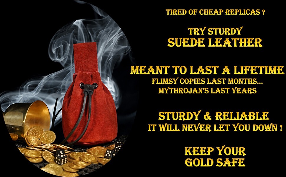 Medieval Leather Pouch Renaissance Larp Mini Bag Drawstring Closure Red Suede