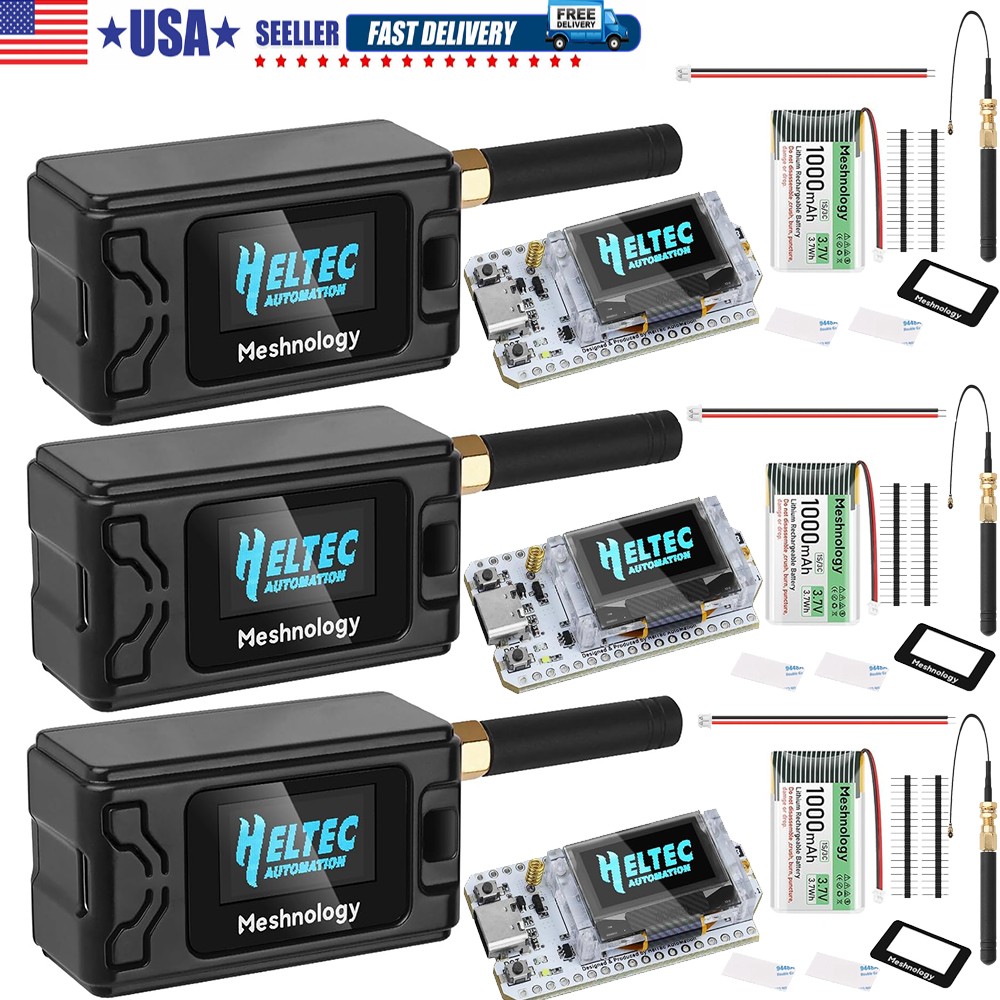 3 Set Heltec ESP32 V3 LoRa Board + 915MHz Antenna + Battery+Case for Meshtastic