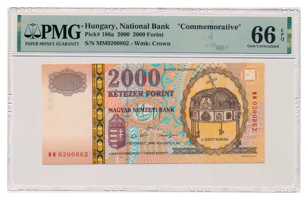 HUNGARY banknote 2000 Forint 2000 PMG MS 66 EPQ Gem Uncirculated