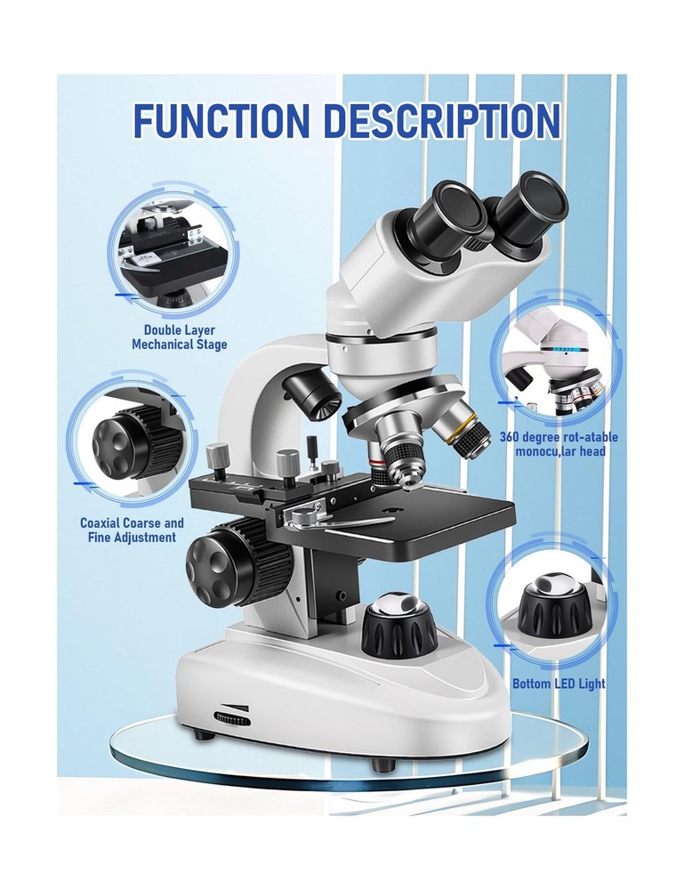Binocular Compound Microscope 40X-2000X, Research Grade Professional Microsco...