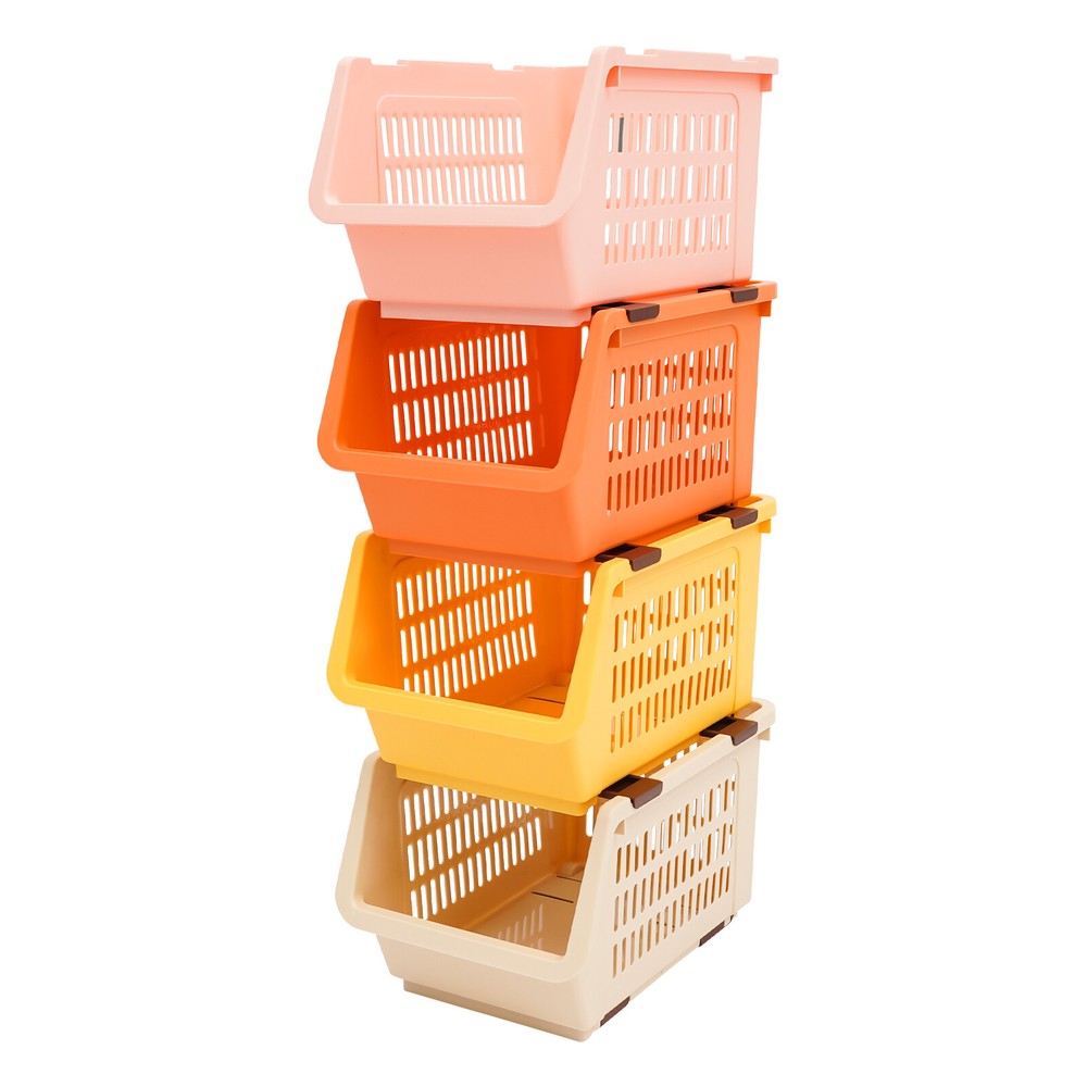 4 PCS Stacking Storage Baskets, Stackable Organizer Baskets, Storage Bins