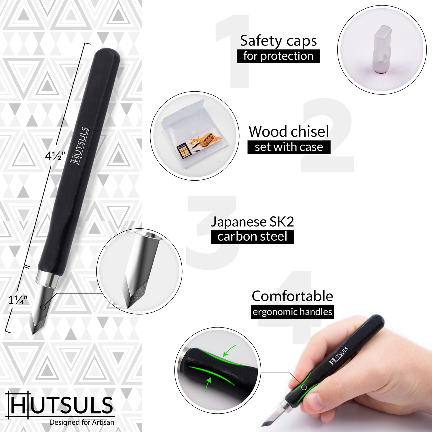 HUTSULS Small Wood Carving Tools Beginners 12 Mini Chisel Set Relief Knife Lino