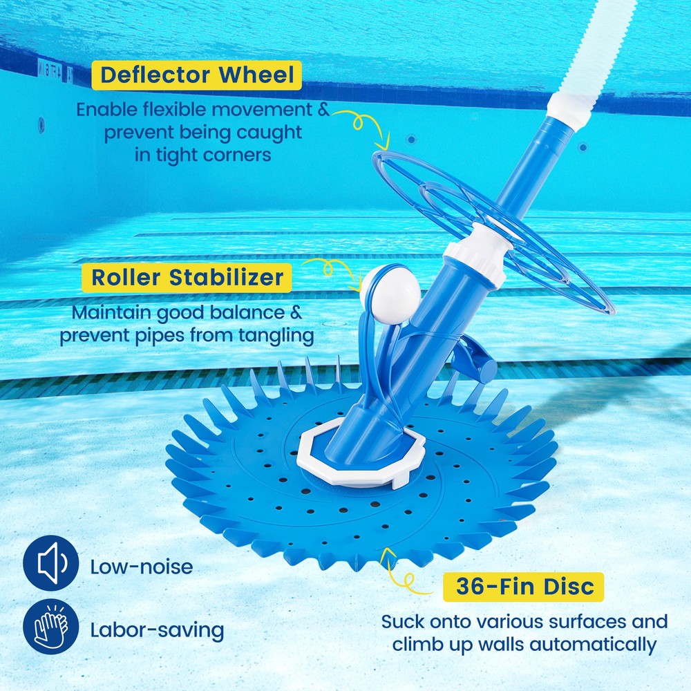 Upgraded Automatic Pool Cleaner Suction-side Pool Vacuum Sweeper w/ 36-Fin Disc