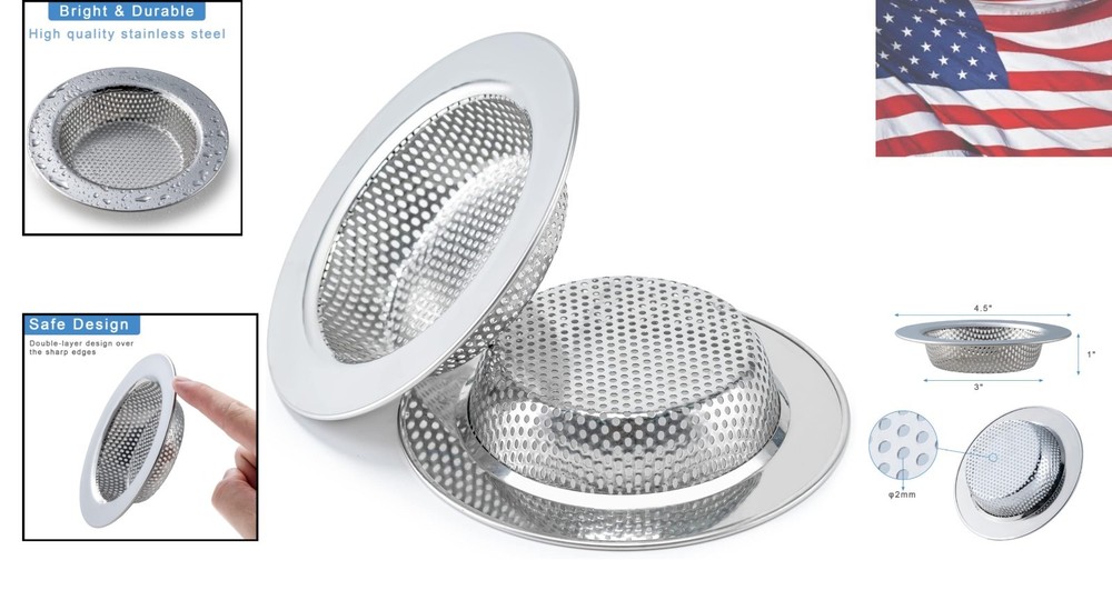 Upgraded 2 Pcs Kitchen Sink Strainer Set - 4.5 Inch Double-Layer Safety Design