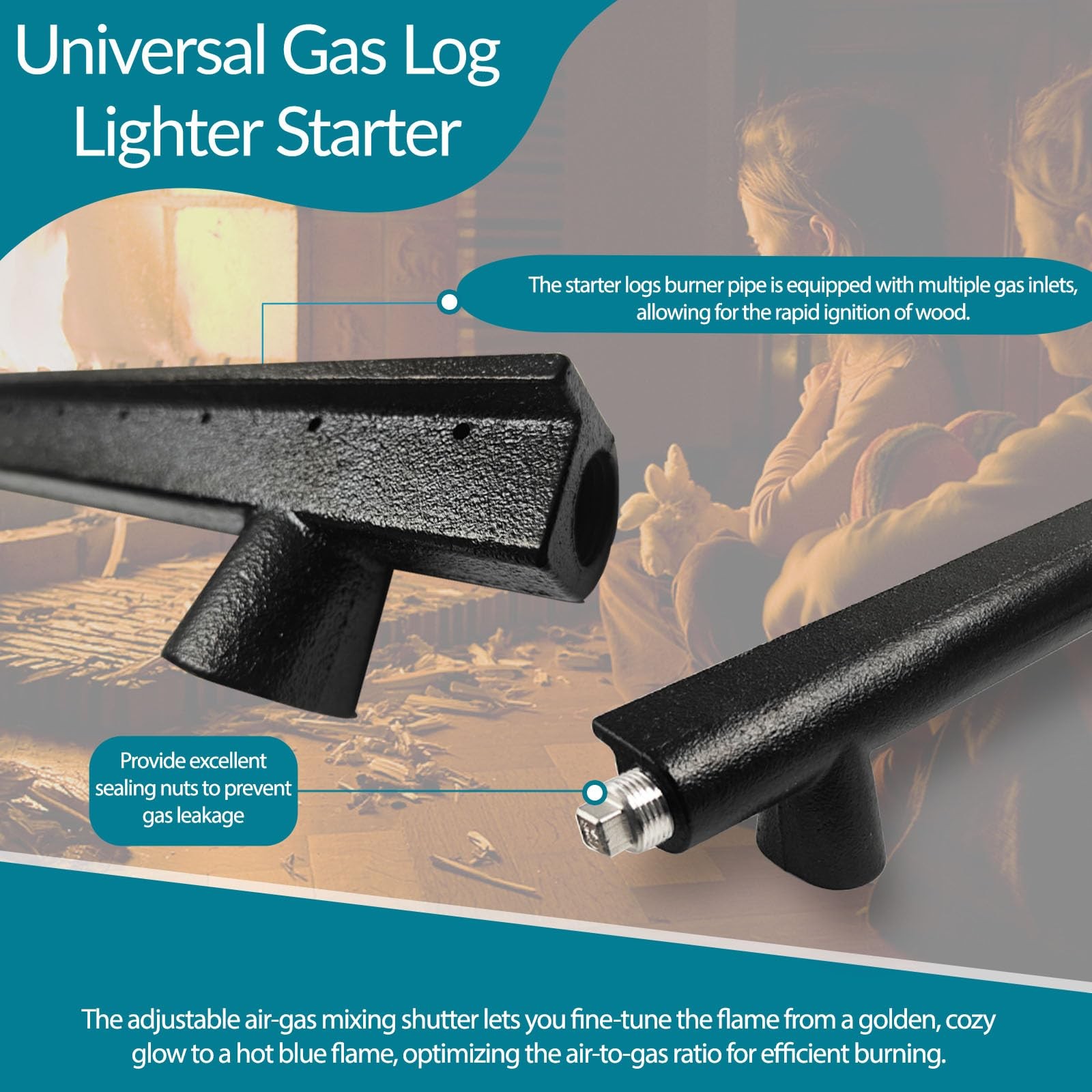 14" Cast Iron Gas Log Lighter Burner Natural Gas Fireplace Igniter Kit