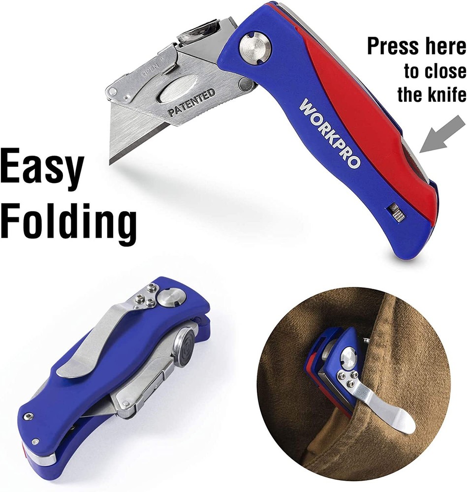 WORKPRO Folding Utility Knife 2PCS Set Quick-Change Blade w/ 10PCS Extra Blades