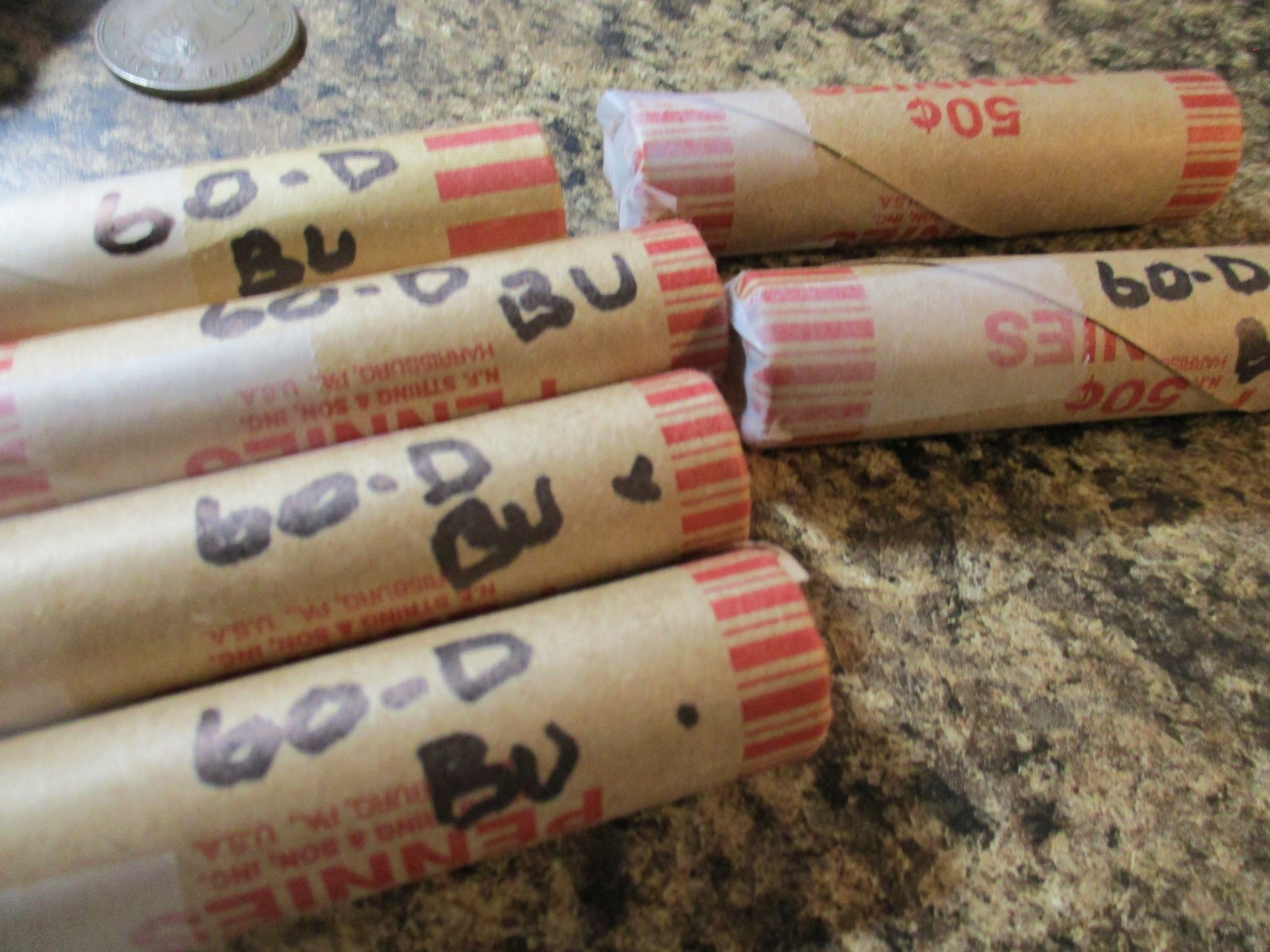 1960-D LINCOLN CENT ROLL GEM BU LARGE DATE XO