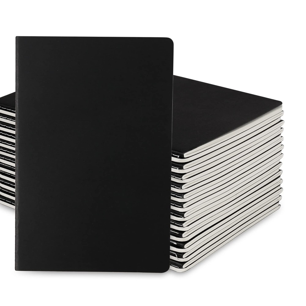 24 Pack Blank Notebook & Journal Bulk, Black Cover, Unlined Plain Thick Paper...