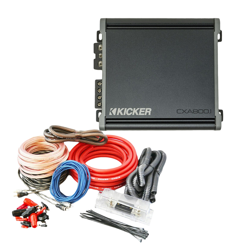 Kicker CXA800.1 Class-D Mono Amplifier + T4AW-R 4 Gauge Amp Kit