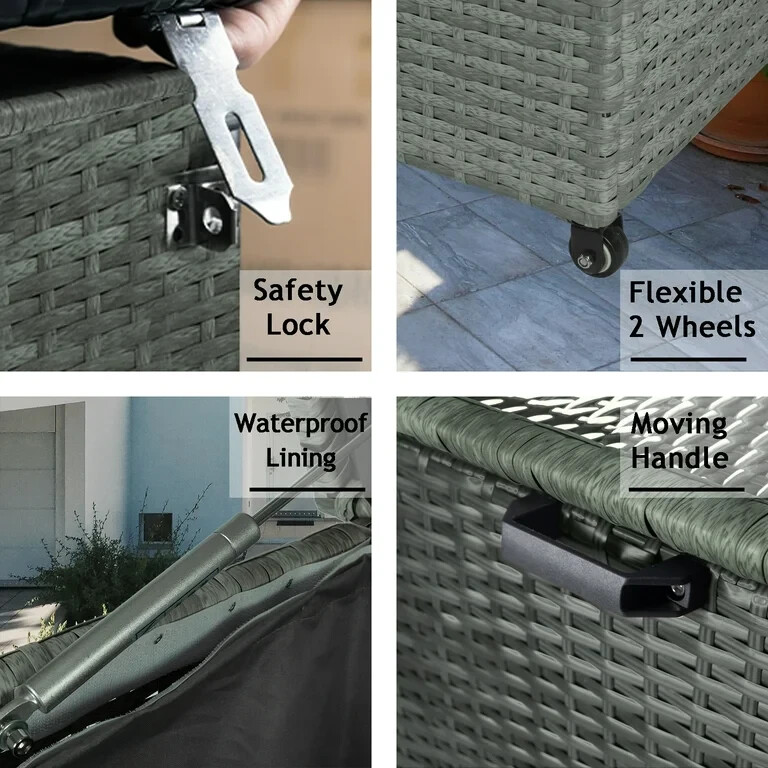 150 Gallon Outdoor Storage Deck Box Waterproof Large Patio Rattan Storage Bin GR