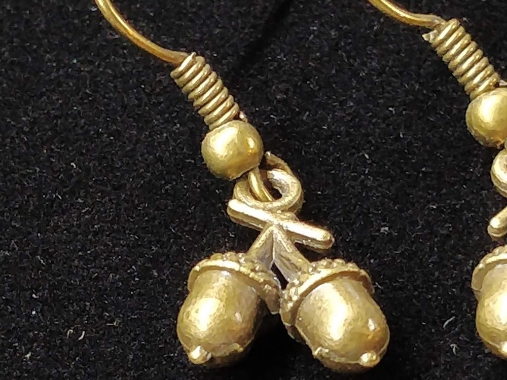 Double Bronze Acorn Charm Earrings On Bronze Hooks 