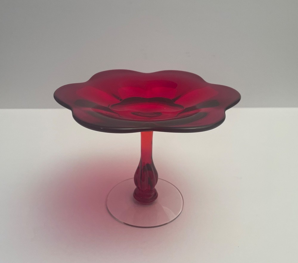 Vintage MCM Duncan Miller Canterbury pattern #115 Ruby Red glass Compote