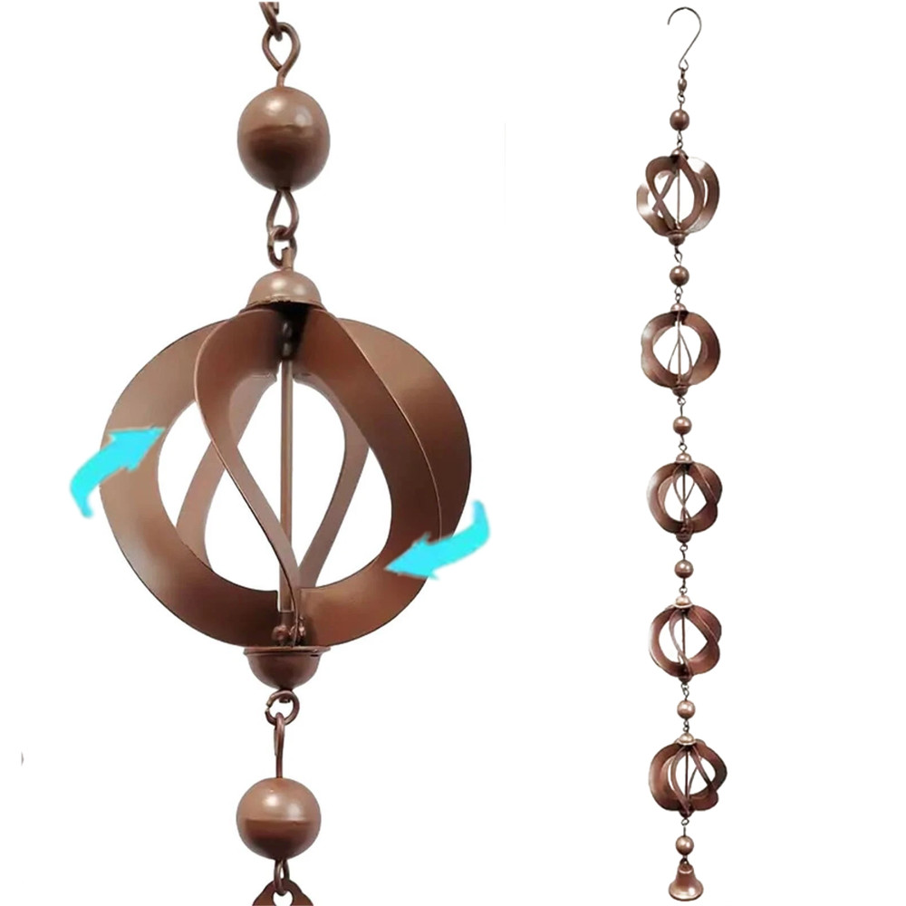 Antique Bronze RainChain Rotating Ball 3.54Ft Gutter Eaves Downspout Replacement