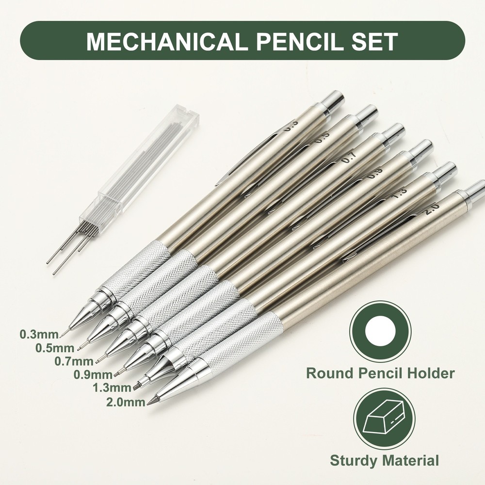 2Pcs Mechanical Pencil 2mm for Drawing, Silver