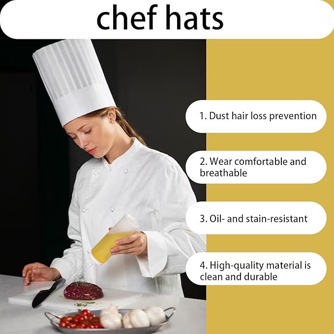 9-Inch Disposable White Paper Chef Hat Adjustable Toque 10-Pack