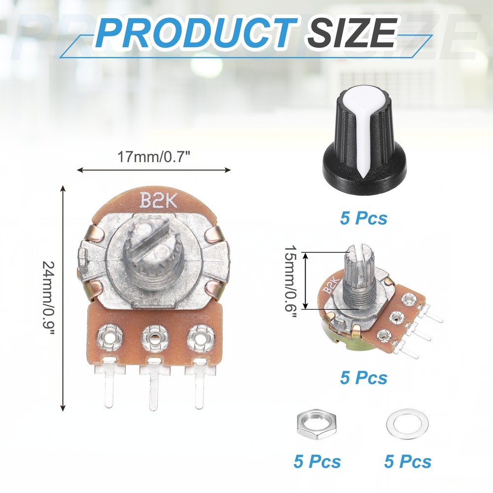 5Pcs WH-148 Potentiometer 3Pins B2K±20% Ohm Variable Resistor with 5 Knobs