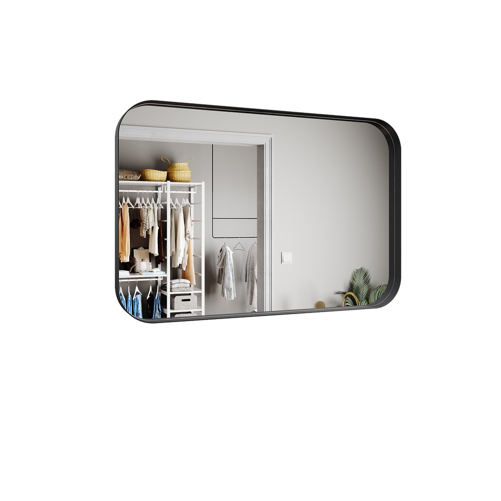 36" x 24" Bathroom Wall Mirror Rounded Corner Rectangle Vanity Mirror Black