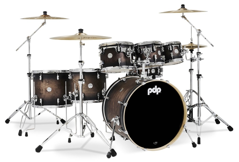 PDP Concept Series 7-Piece Maple Shell Pack, Satin Charcoal Burst Lacquer