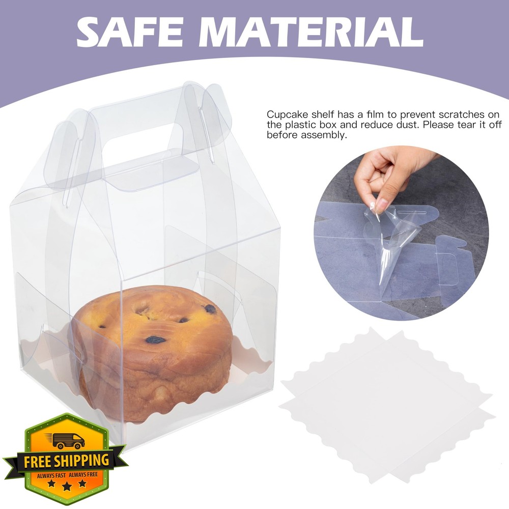 7 Pack Clear Gable Boxes Individual Cupcake Containers with Handles