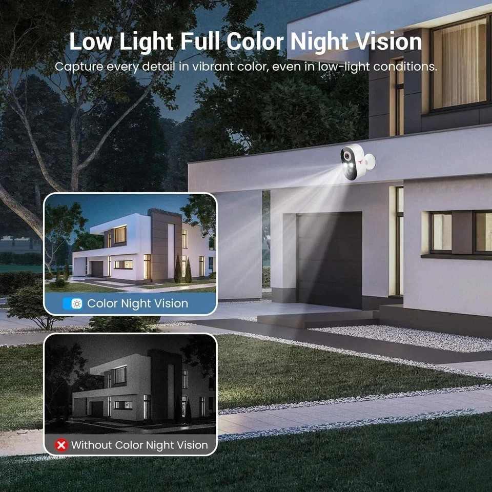 2 Pack Wireless Security Camera System Smart Night Vision Outdoor WiFi Cameras