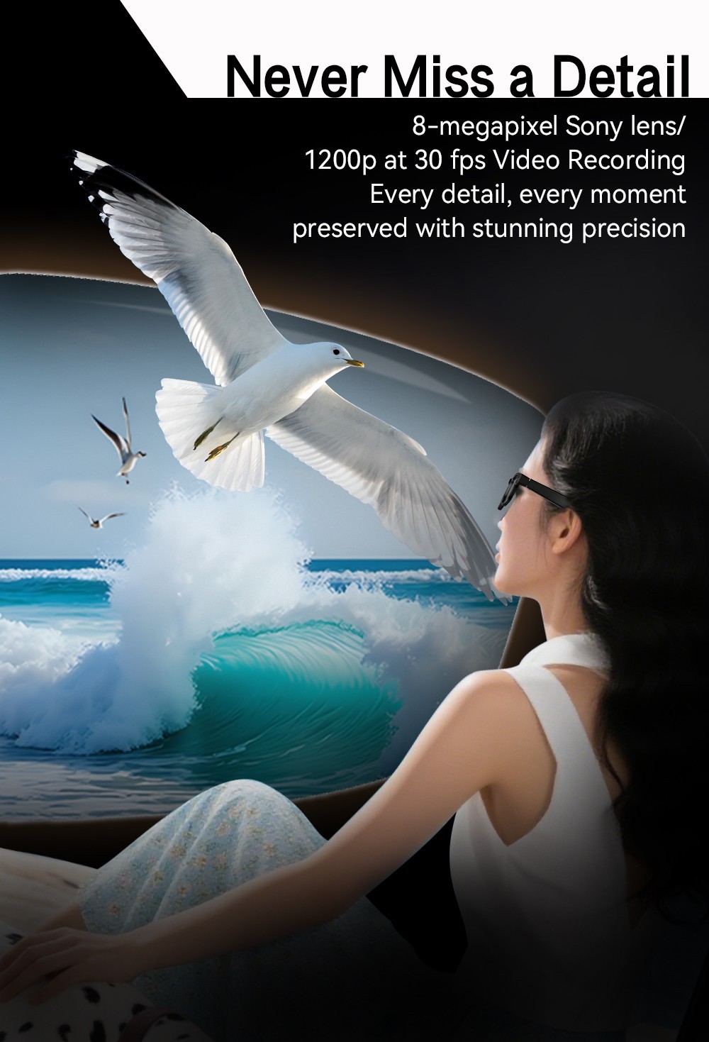 AI Smart Glasses 8MP Camera 4k HD Video Real-Time Translation Image Recognition