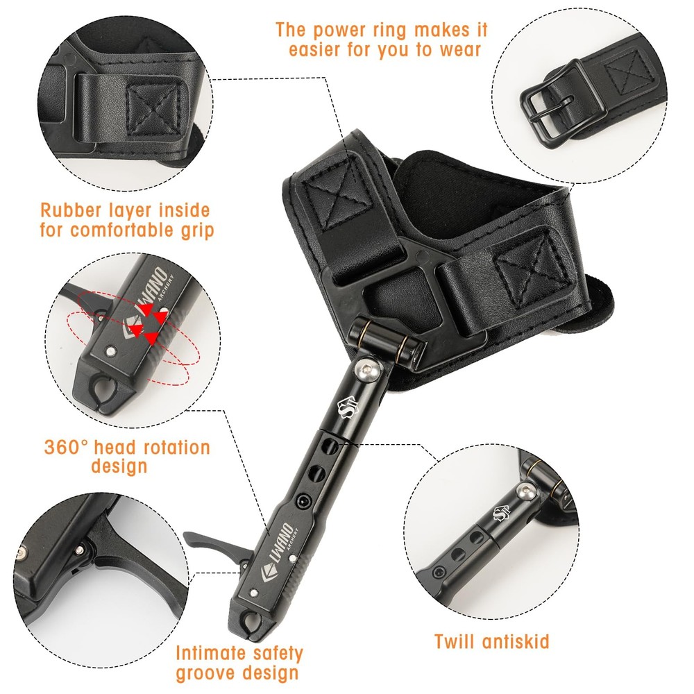 Archery Compound Bow Release Aids Trigger 360° Adjustable Wristband Release A...