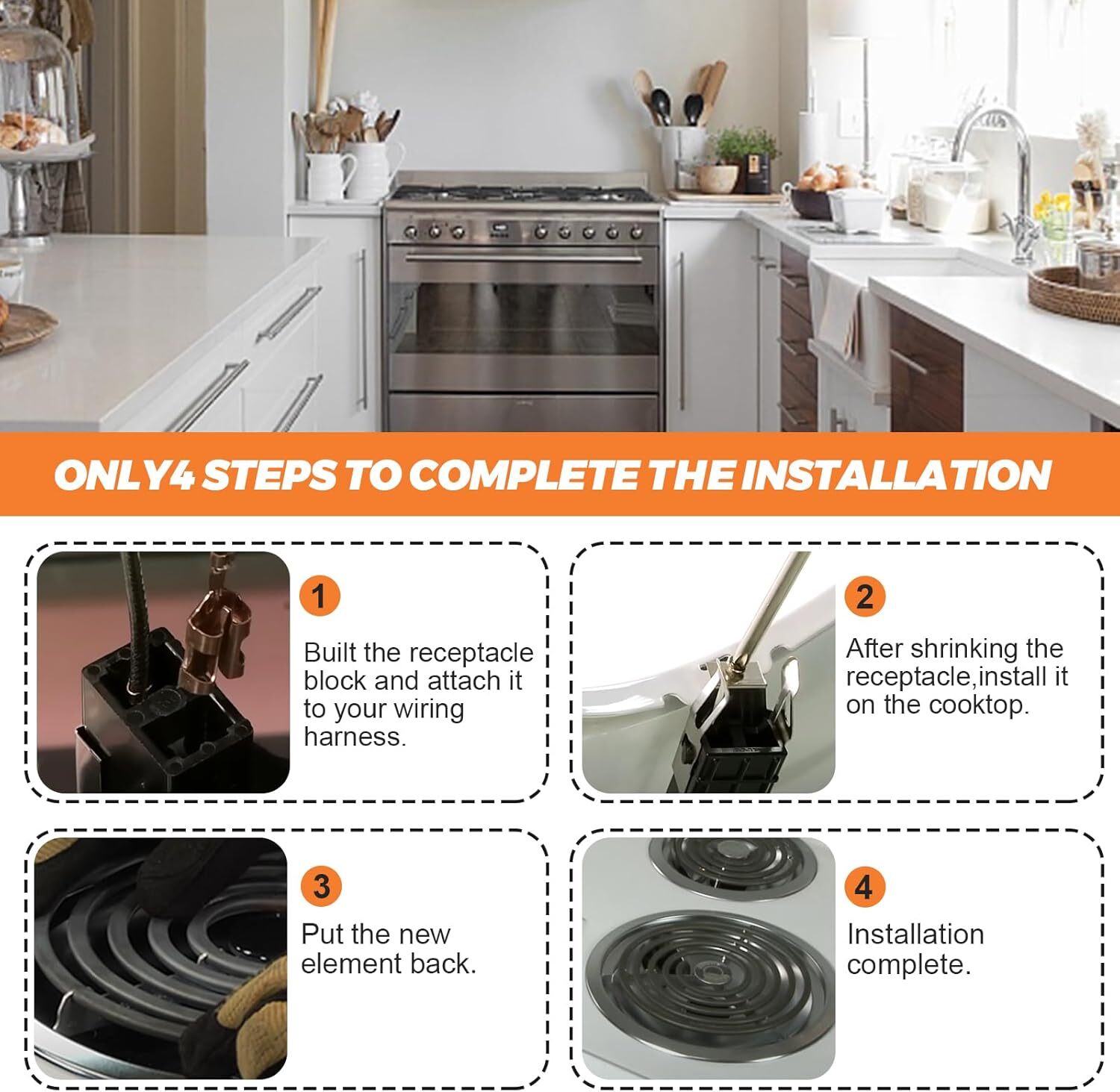 Elemento De Quemador Gama Electrica Pieza De Repuesto Para Estufa Paquete De 4.