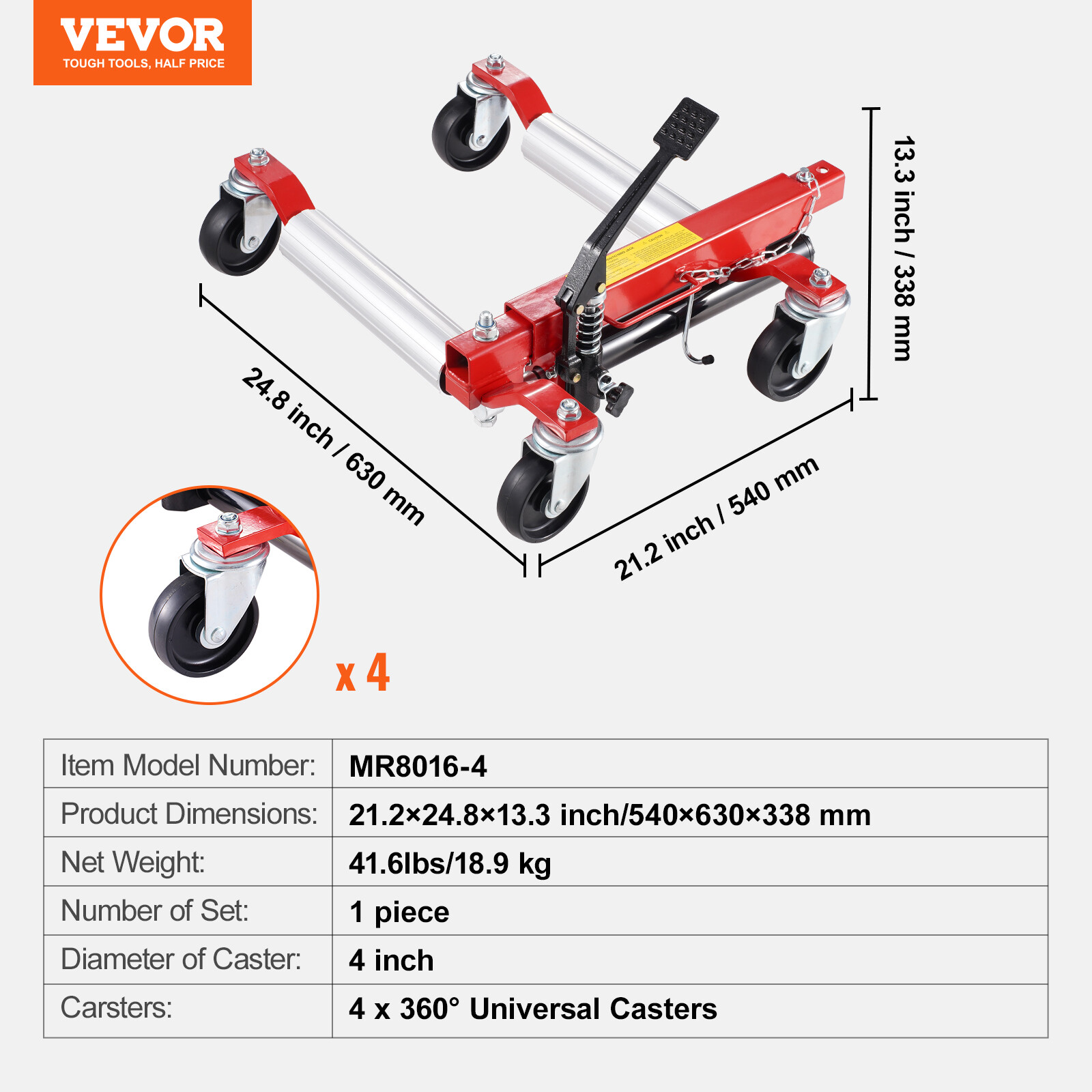 VEVOR Hydraulic Wheel Dolly Heavy Duty Positioning Tire Jack Car Lifter 1500 Lbs