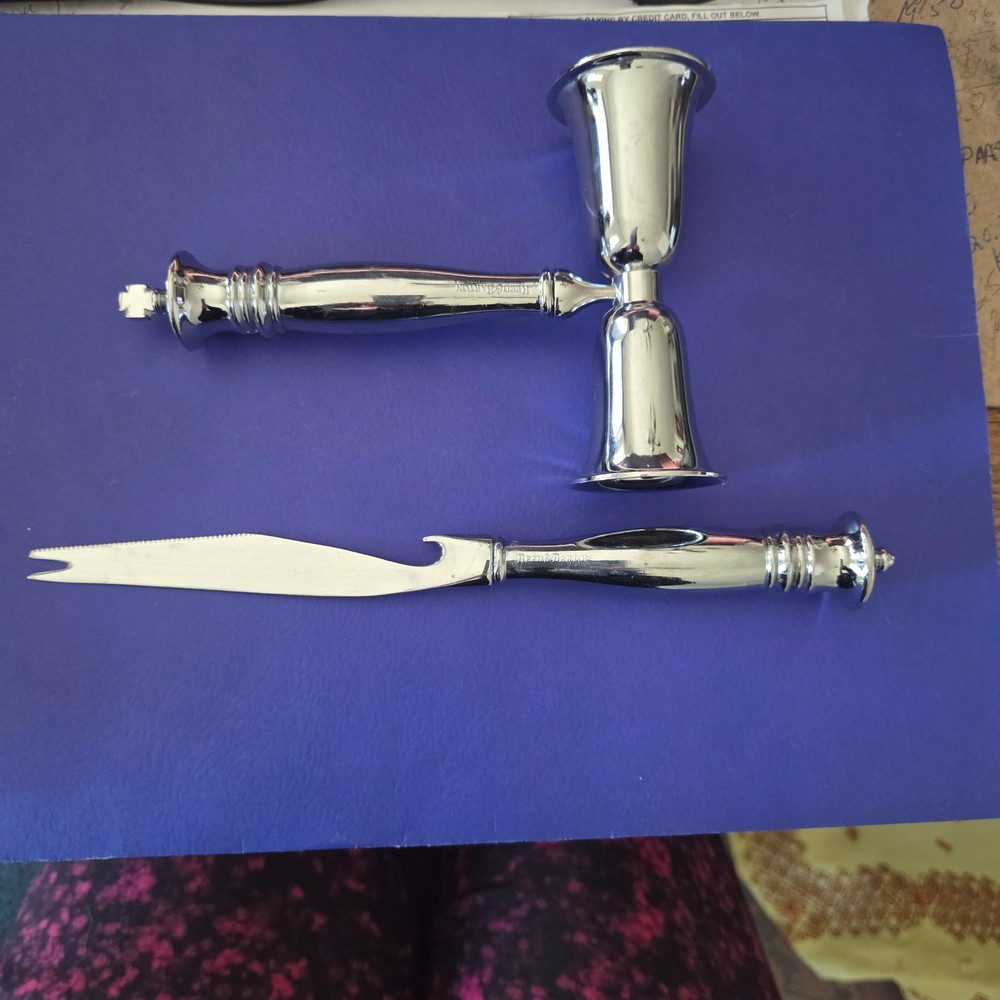 Reed & Barton 2-piece Cocktail Bar Set Silver-Plated Tools Jigger & Knife