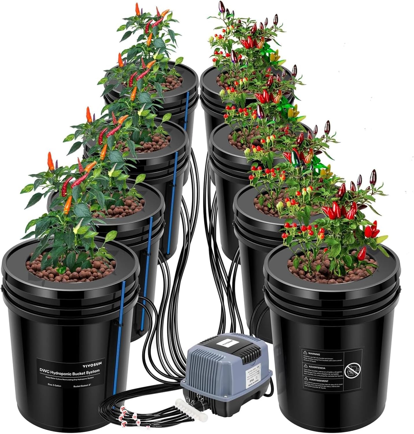 VIVOSUN 8 Bucket  5 Gal DWC Hydroponics Grow System w/ Top Drip Kit
