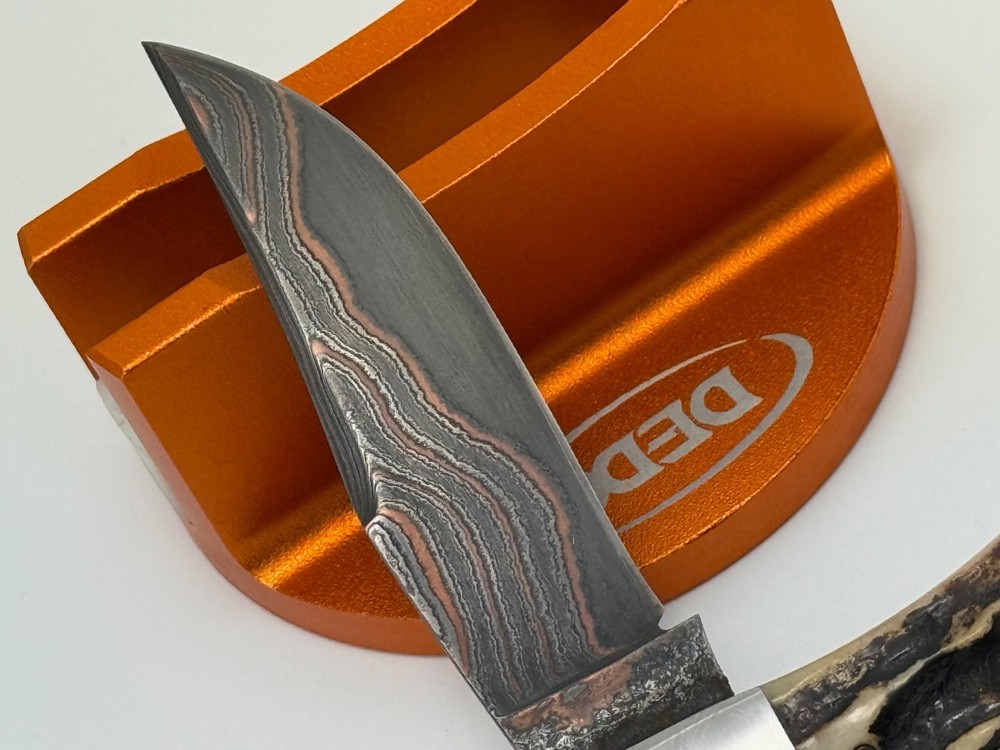 JEFF PEARCE CUSTOM BAKER FORGE COPPER MAI DAMASCUS STAG TRAPPER