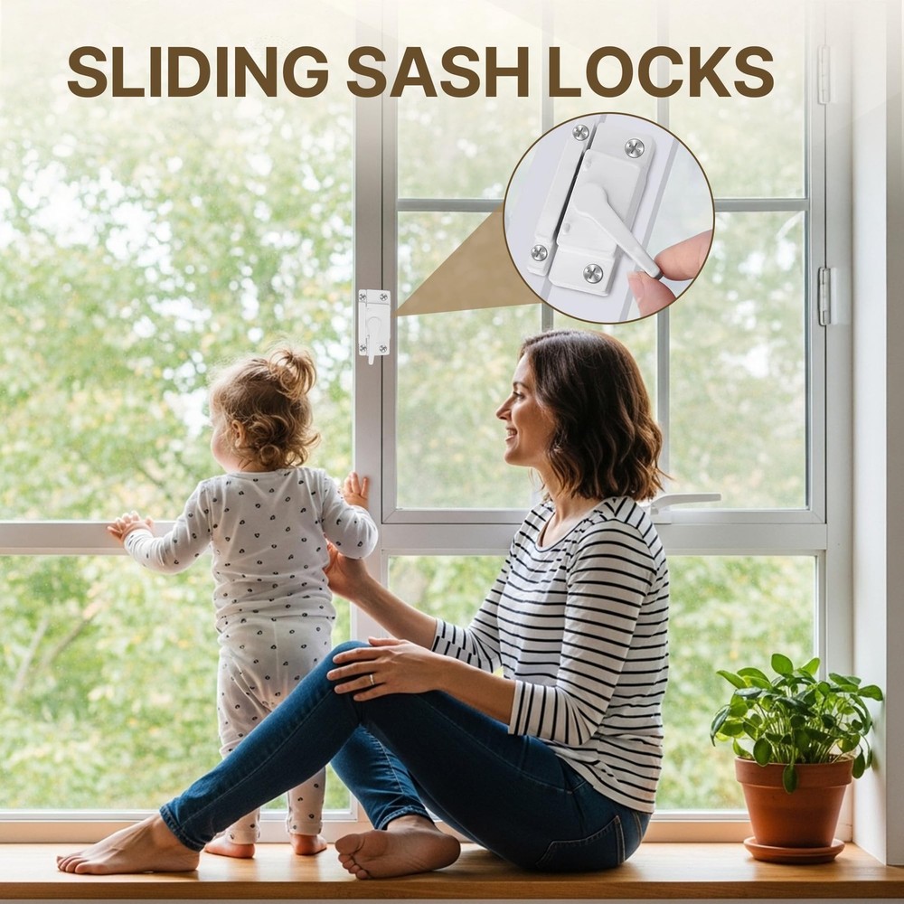 4 PCS Window Locks Replacement Sliding Sash Durable White Cam DoubleHung