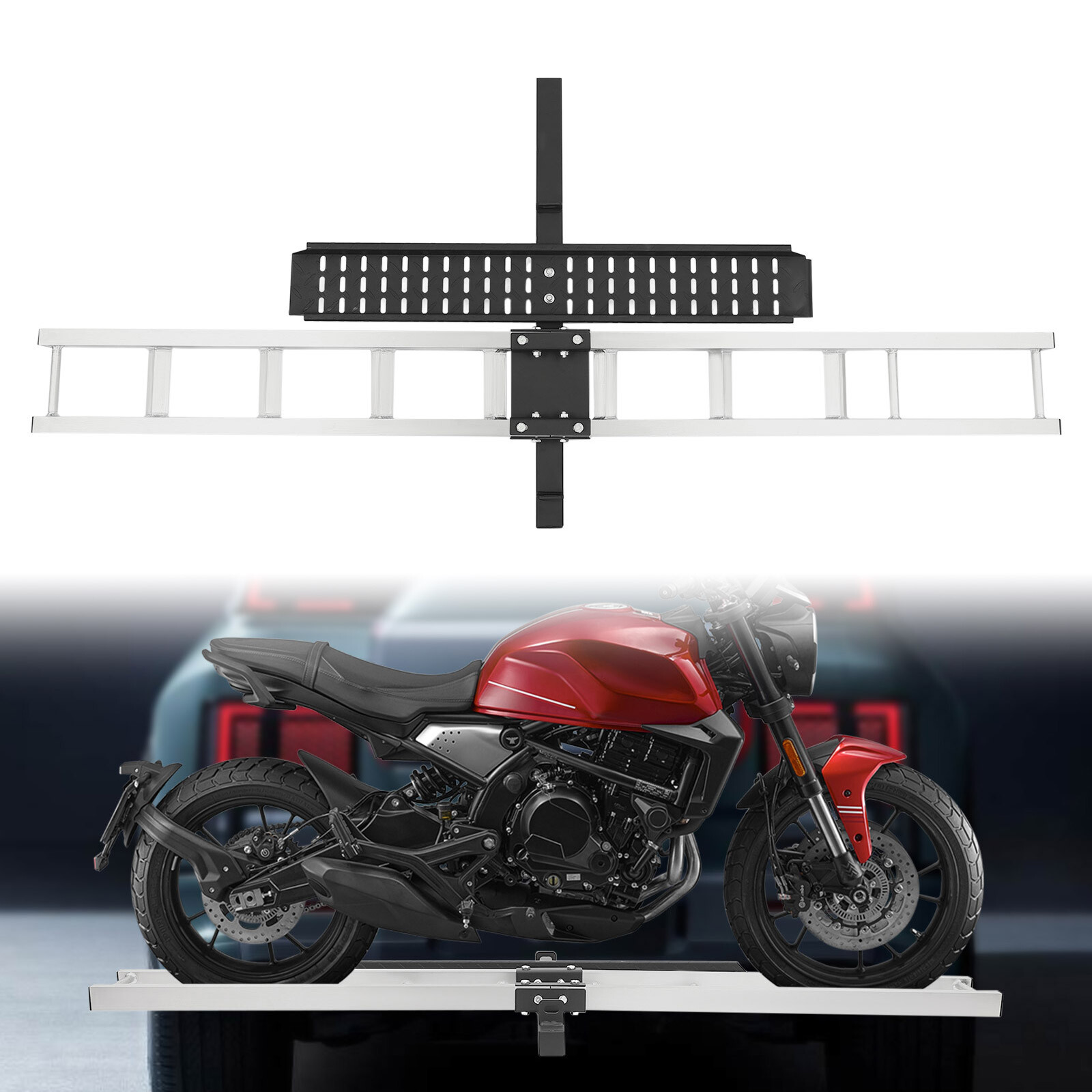 500 LBS Heavy Duty Motorcycle Carrier Dirt Bike Rack Hitch Mount Hauler w/ Strap