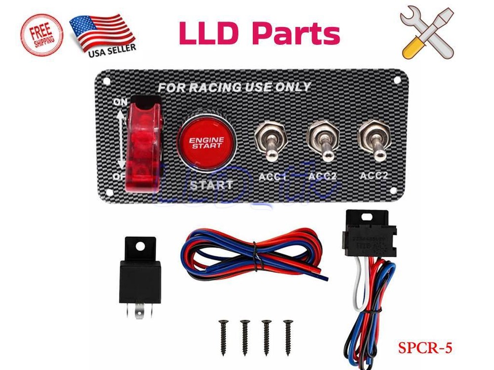 Carbon Ignition Switch Panel Engine Start Push Button LED 12V Toggle Racing Car