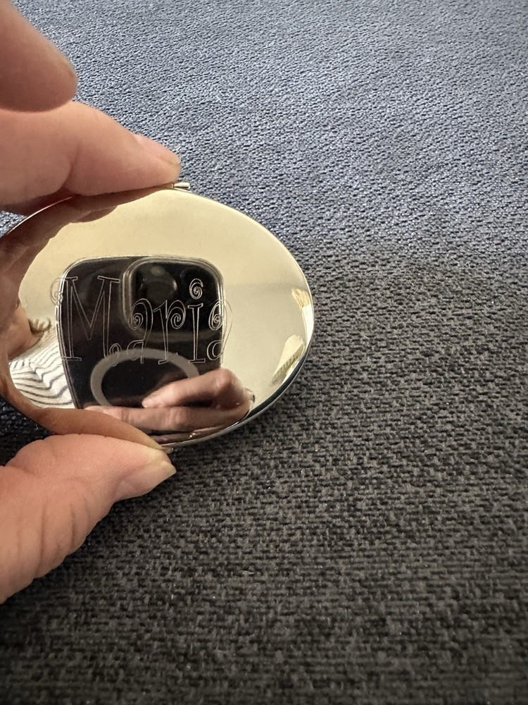 Maria Monogram Small Compact With Mirror Silver Plate.