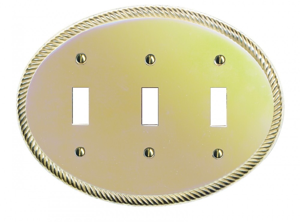 Solid Brass Triple Toggle Switchplate Oval Braided Renovators Supply