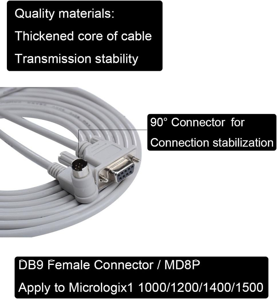 Micrologix Programming Cable, Compatible 1761-CBL-PM02 1000, 1100, 1200, 1500 Se