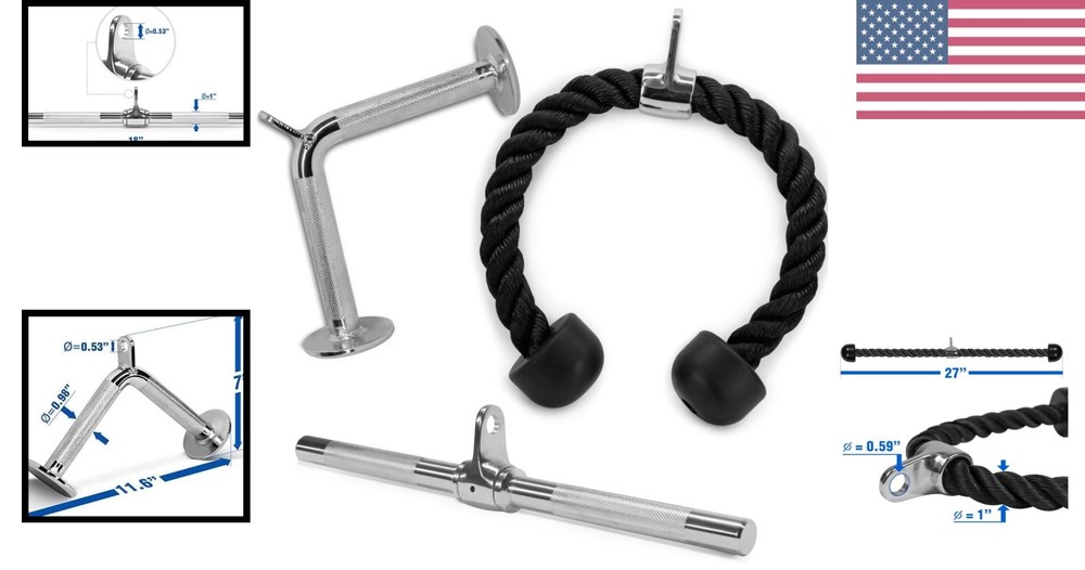 880 LB Capacity Cable Machine Accessories: Essential Tricep Rope & Bars Set