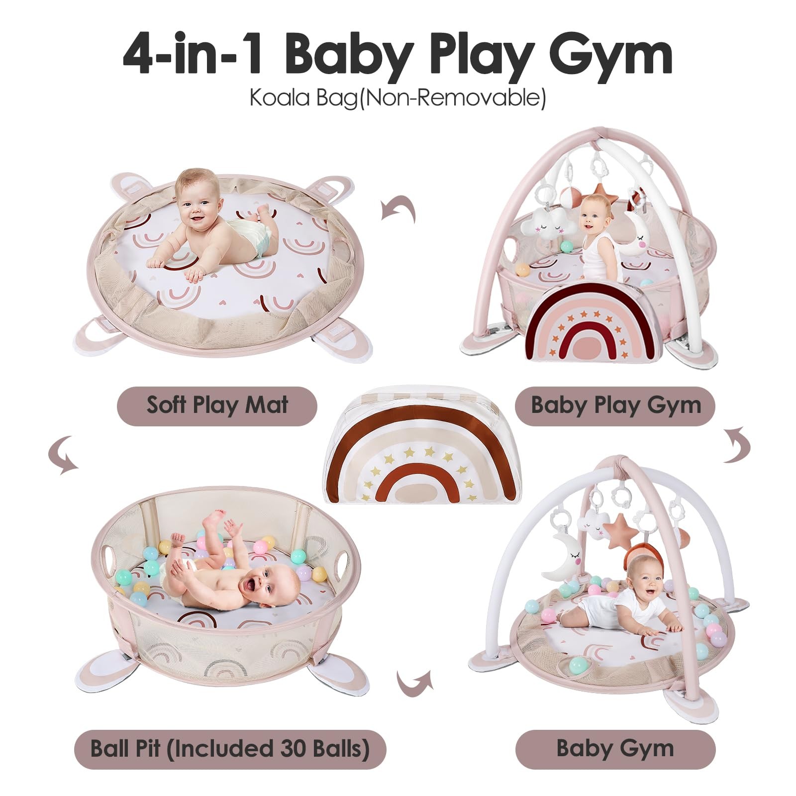 4-in-1 Baby Play Mat Baby Gym, Activity Play Mat for Floor Exercise Gym Ball ...